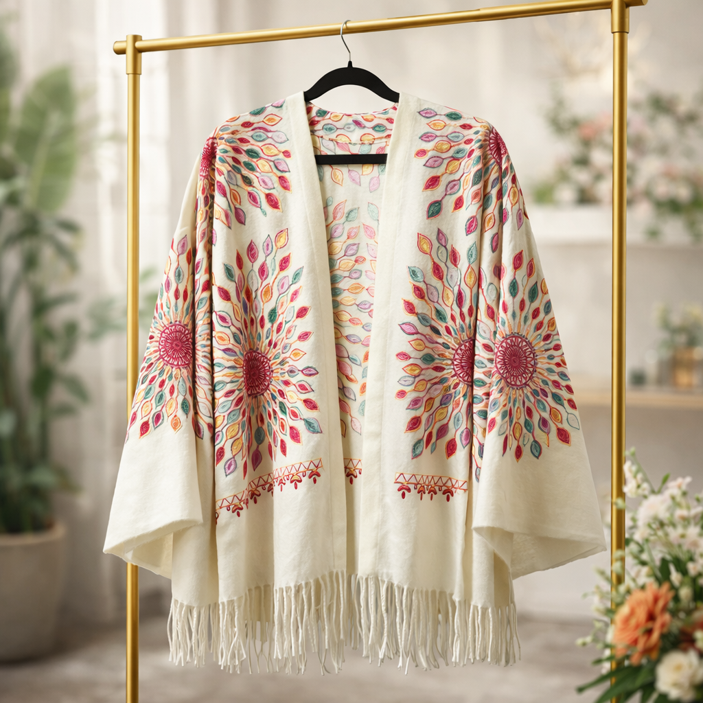 Petal Burst: One-Size, All-Season Embroidered Cardigans