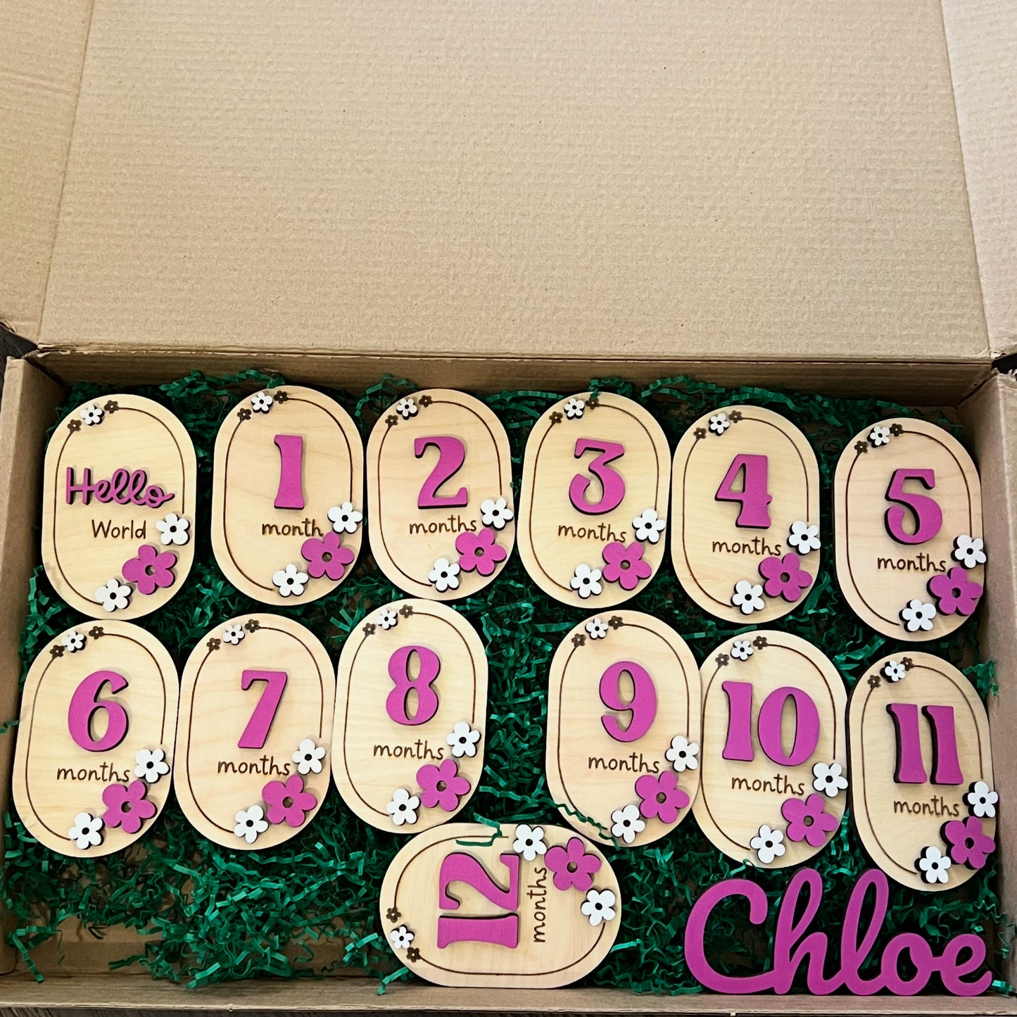 Baby monthly milestone cards with custom name