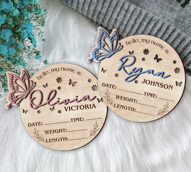 Baby Gift Set Bundle: Baby monthly milestone cards + custom name + birth plaque