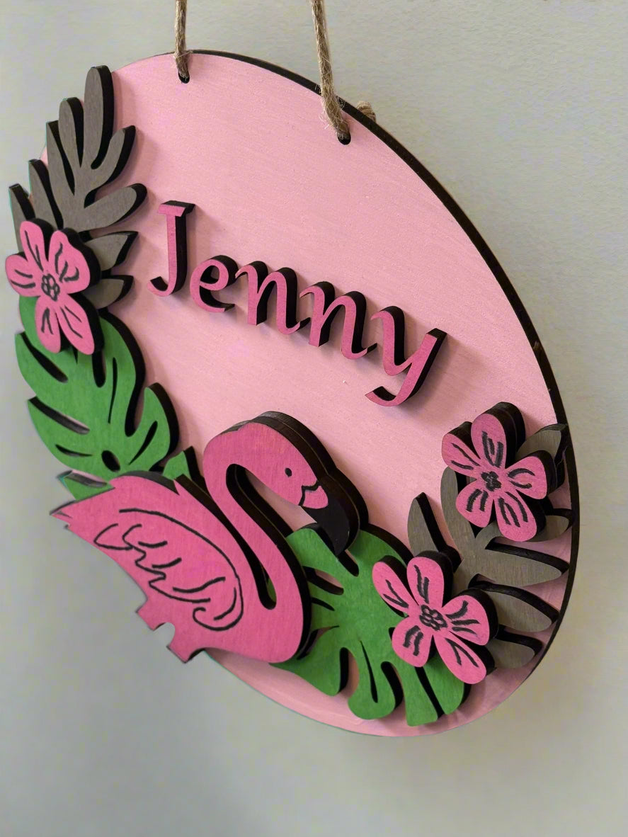 Tropical Flamingo Personalized Name Sign