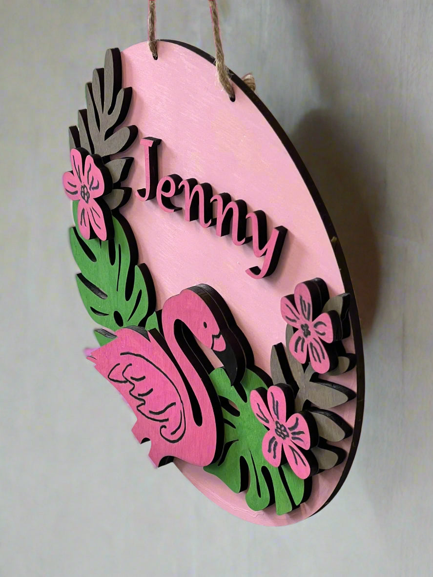 Tropical Flamingo Personalized Name Sign