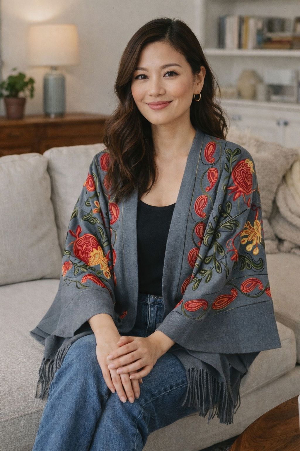 Pomora: One Size, All-Season Embroidered Shrug