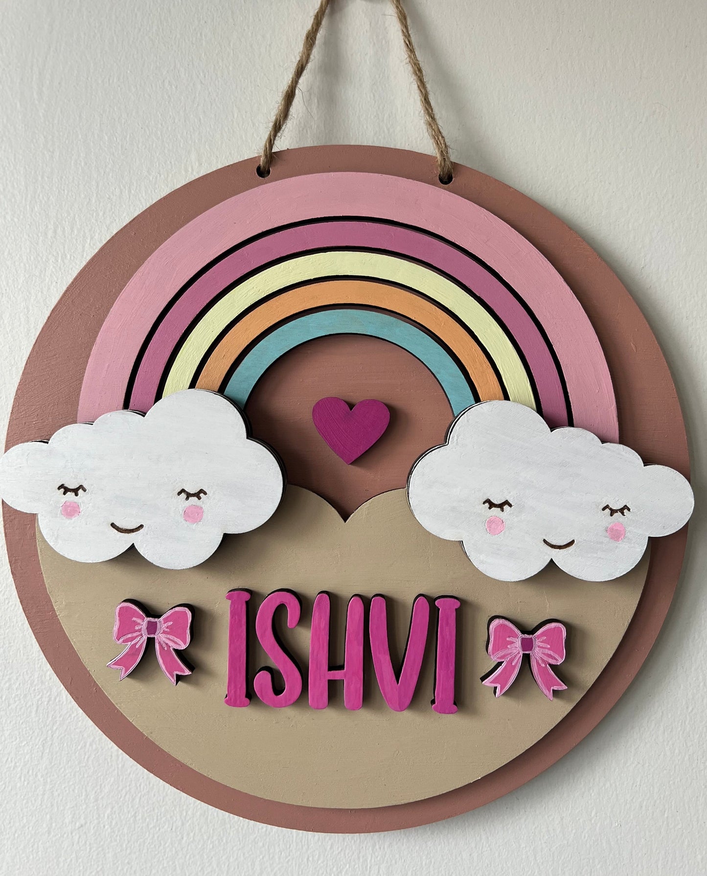 Personalized Rainbow & Clouds Wooden Door Hanger