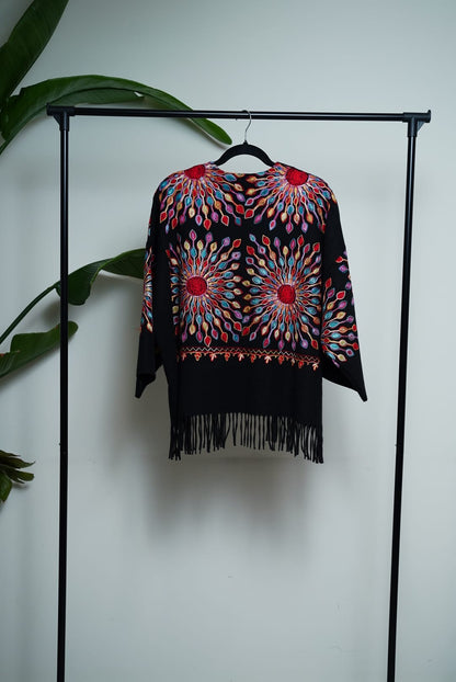 Petal Burst: One-Size, All-Season Embroidered Cardigans
