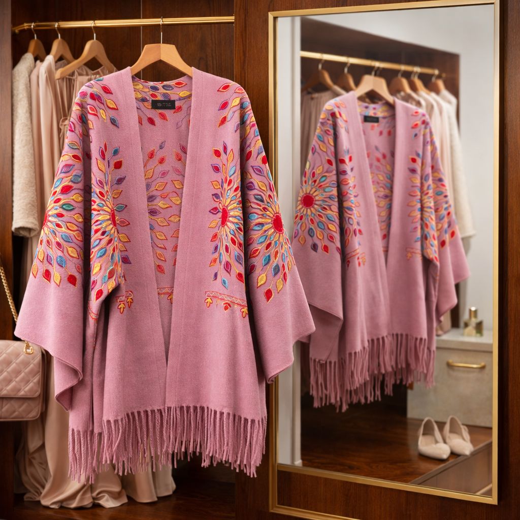 Petal Burst: One-Size, All-Season Embroidered Shrug