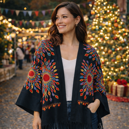 Petal Burst: One-Size, All-Season Embroidered Shrug