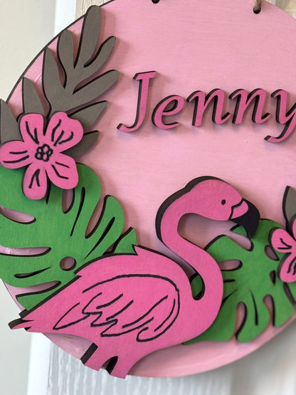Tropical Flamingo Personalized Name Sign