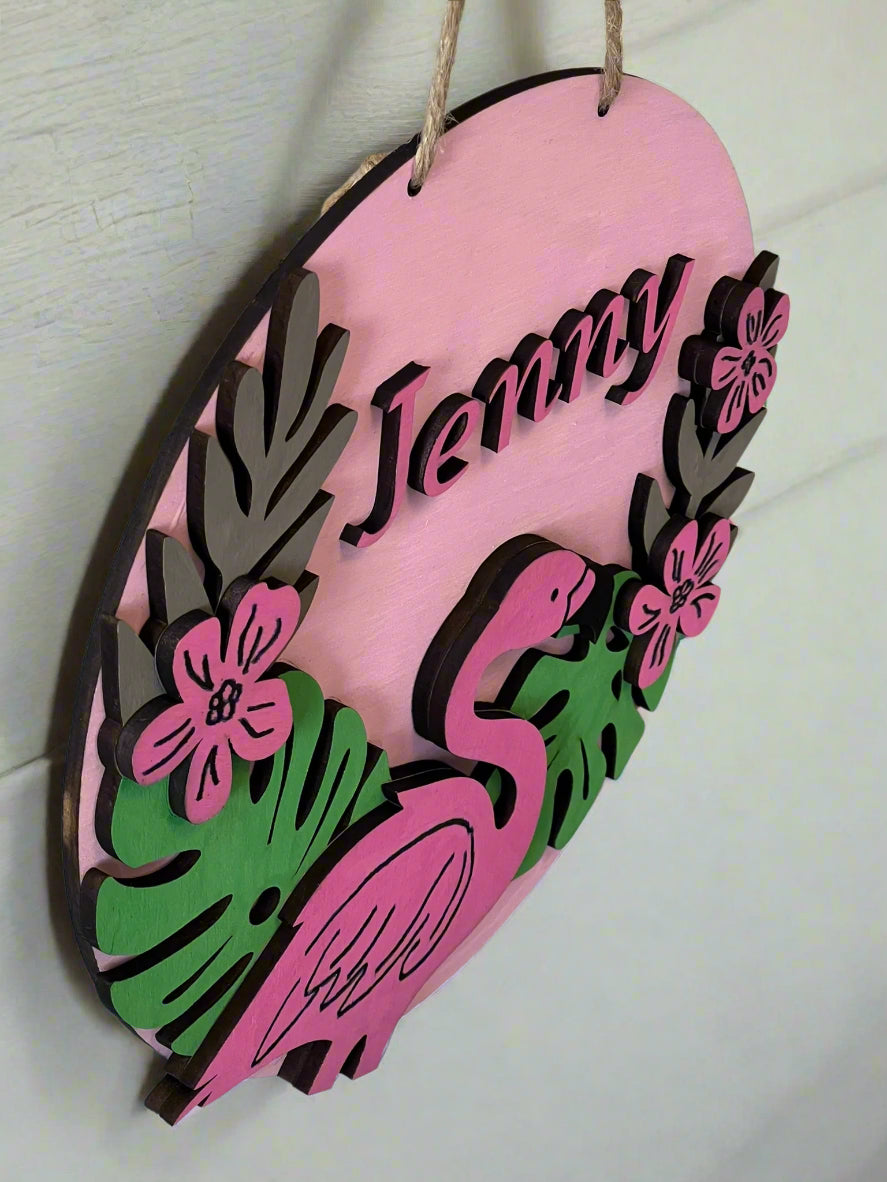 Tropical Flamingo Personalized Name Sign