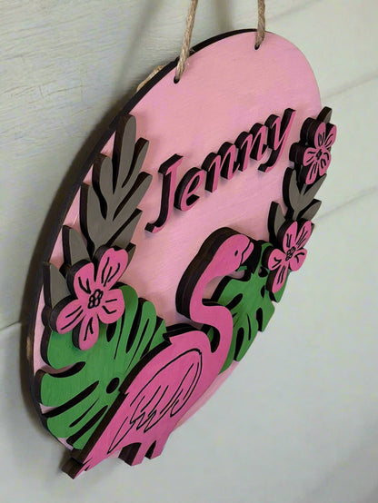 Tropical Flamingo Personalized Name Sign