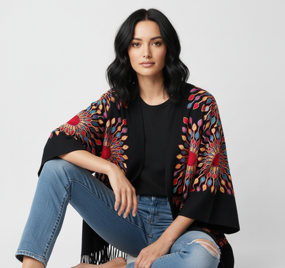 Petal Burst: One-Size, All-Season Embroidered Cardigans