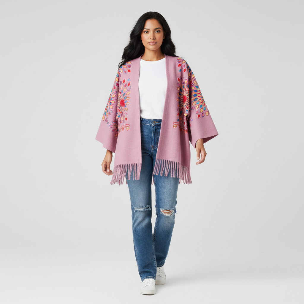 Petal Burst: One-Size, All-Season Embroidered Cardigans