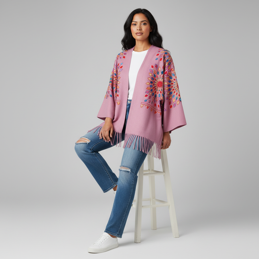 Petal Burst: One-Size, All-Season Embroidered Cardigans