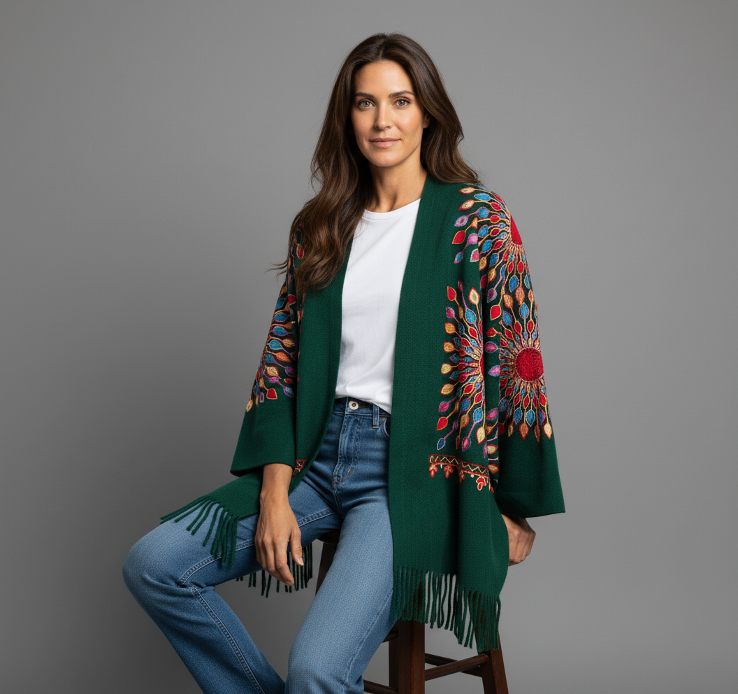 Petal Burst: One-Size, All-Season Embroidered Cardigans