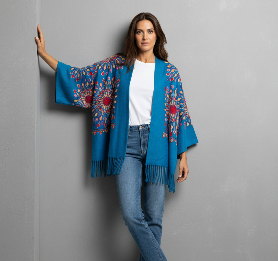 Petal Burst: One-Size, All-Season Embroidered Cardigans