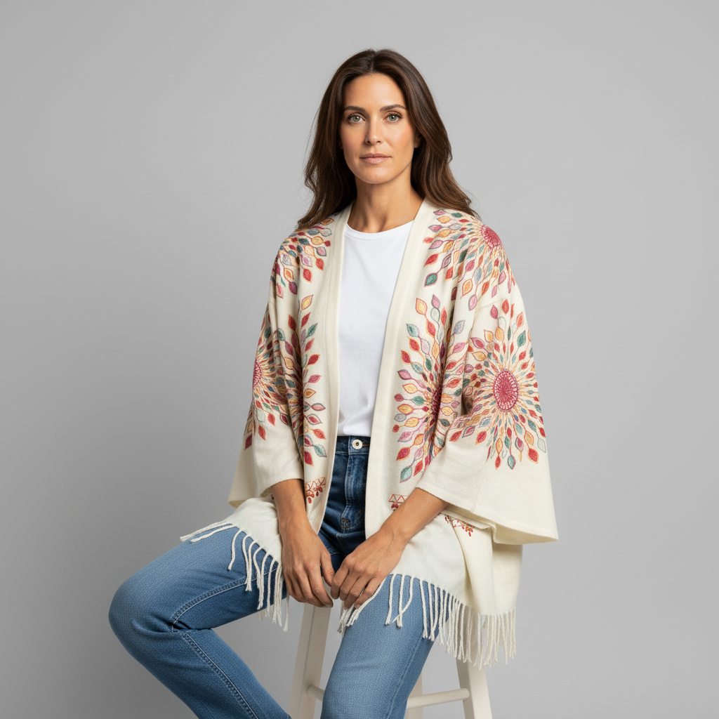 Petal Burst: One-Size, All-Season Embroidered Cardigans