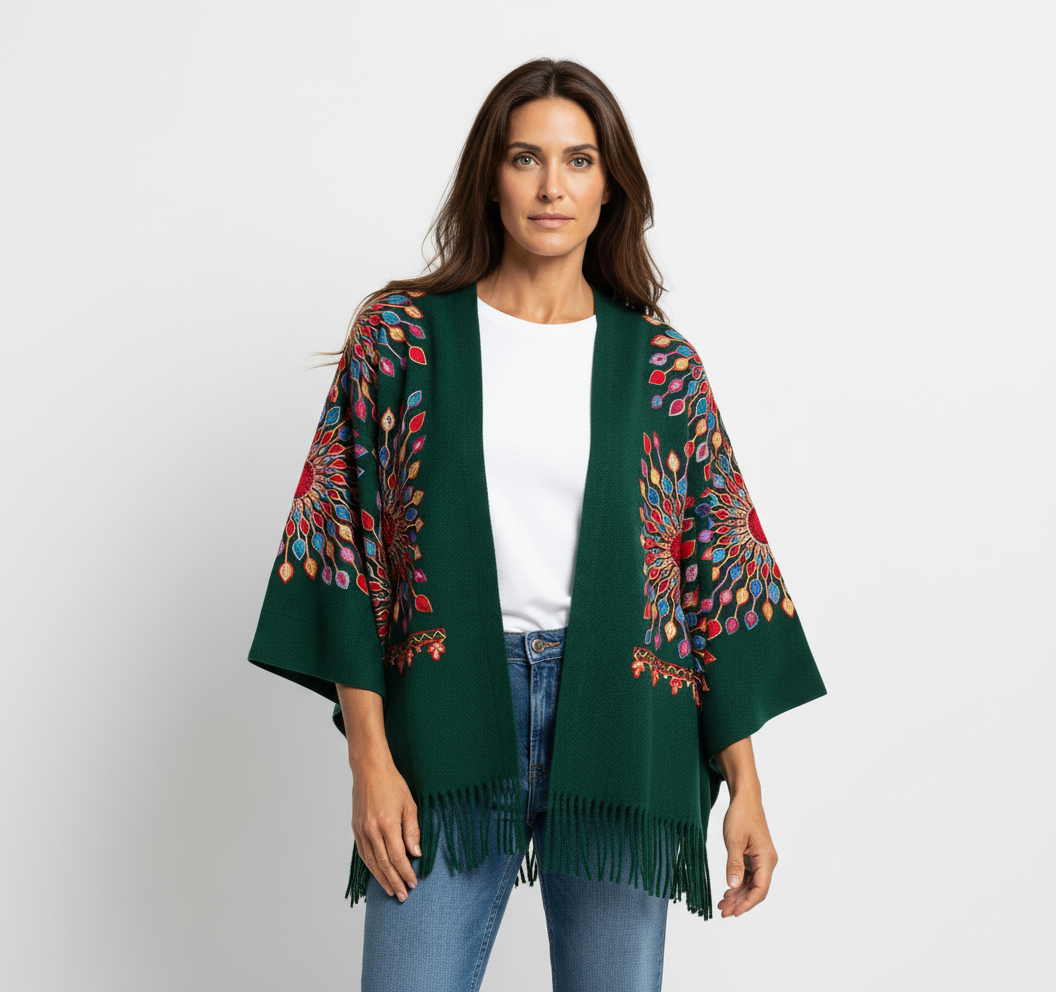 Petal Burst: One-Size, All-Season Embroidered Cardigans