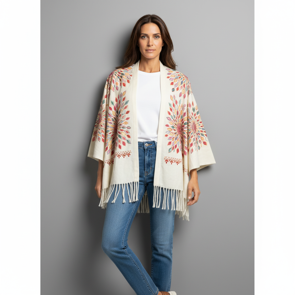 Petal Burst: One-Size, All-Season Embroidered Cardigans