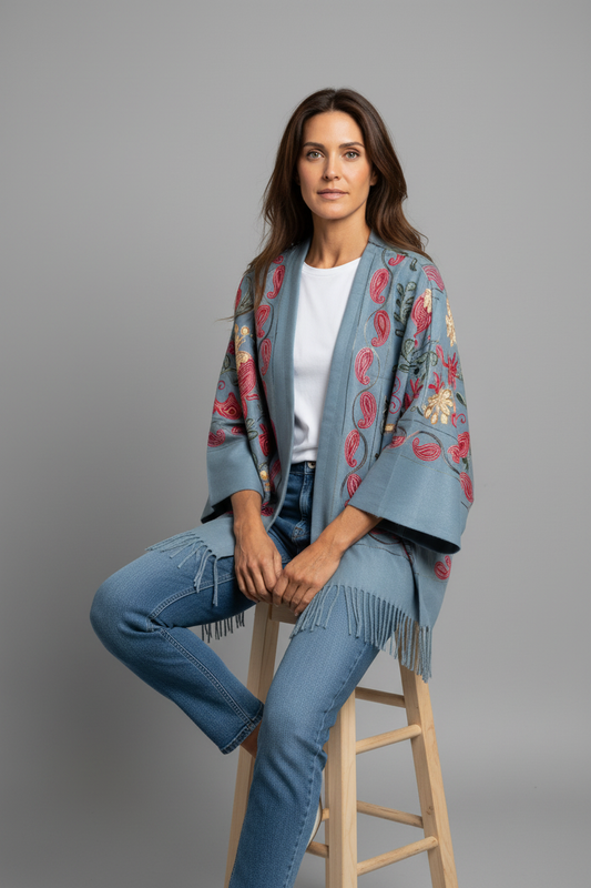 Pomora: One Size, All-Season Embroidered Cardigans