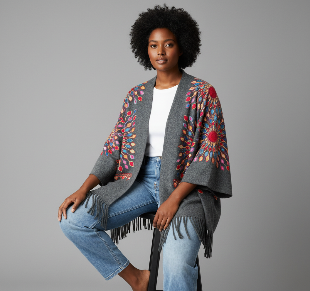 Petal Burst: One-Size, All-Season Embroidered Cardigans