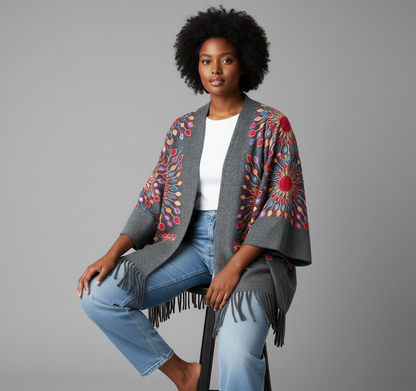 Petal Burst: One-Size, All-Season Embroidered Cardigans