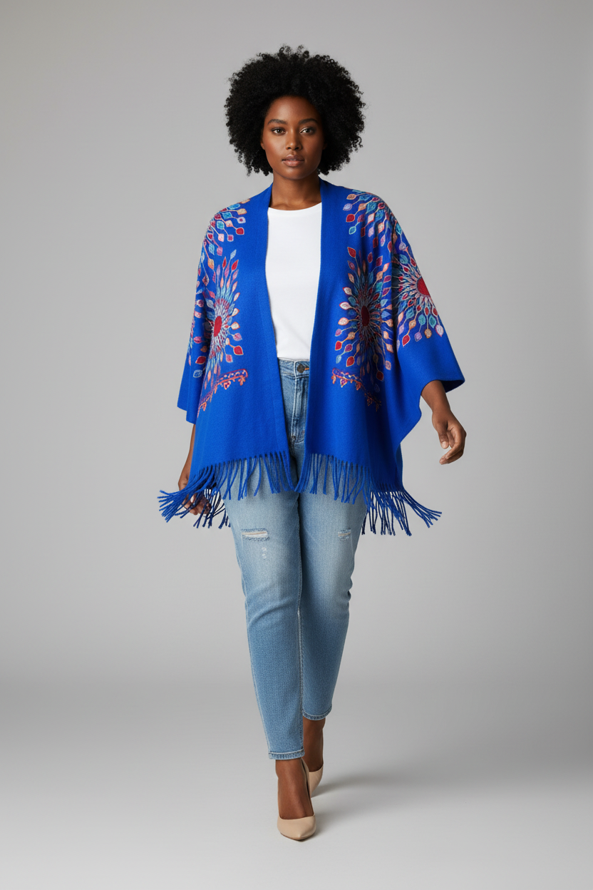 Petal Burst: One-Size, All-Season Embroidered Cardigans