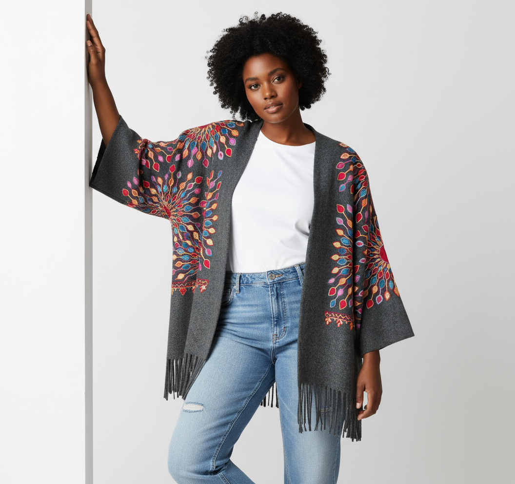 Petal Burst: One-Size, All-Season Embroidered Cardigans