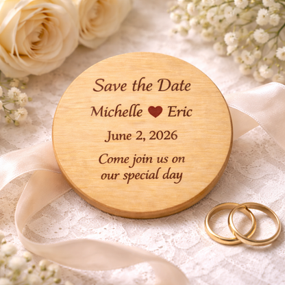 Personalized Round Wooden Save the Date Plaque