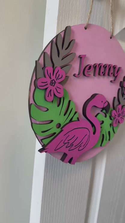 Tropical Flamingo Personalized Name Sign